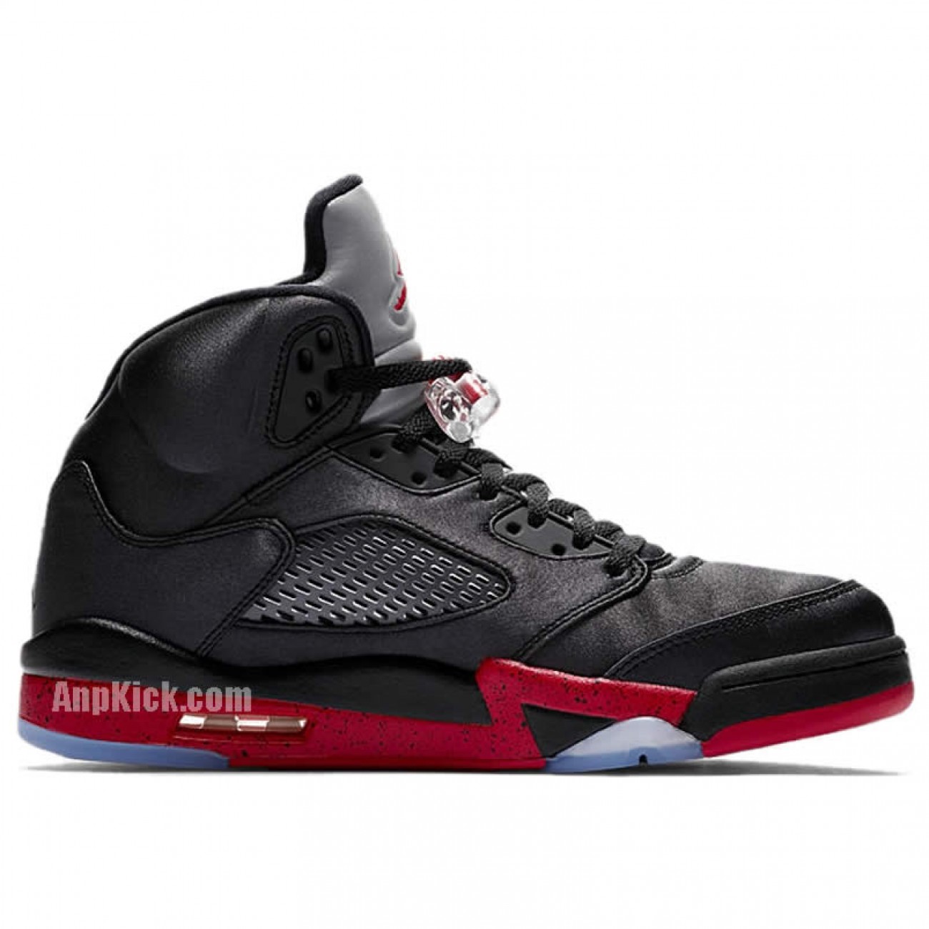 Air Jordan 5 Satin Bred Black/University Red On Feet Outfit 136027-006
