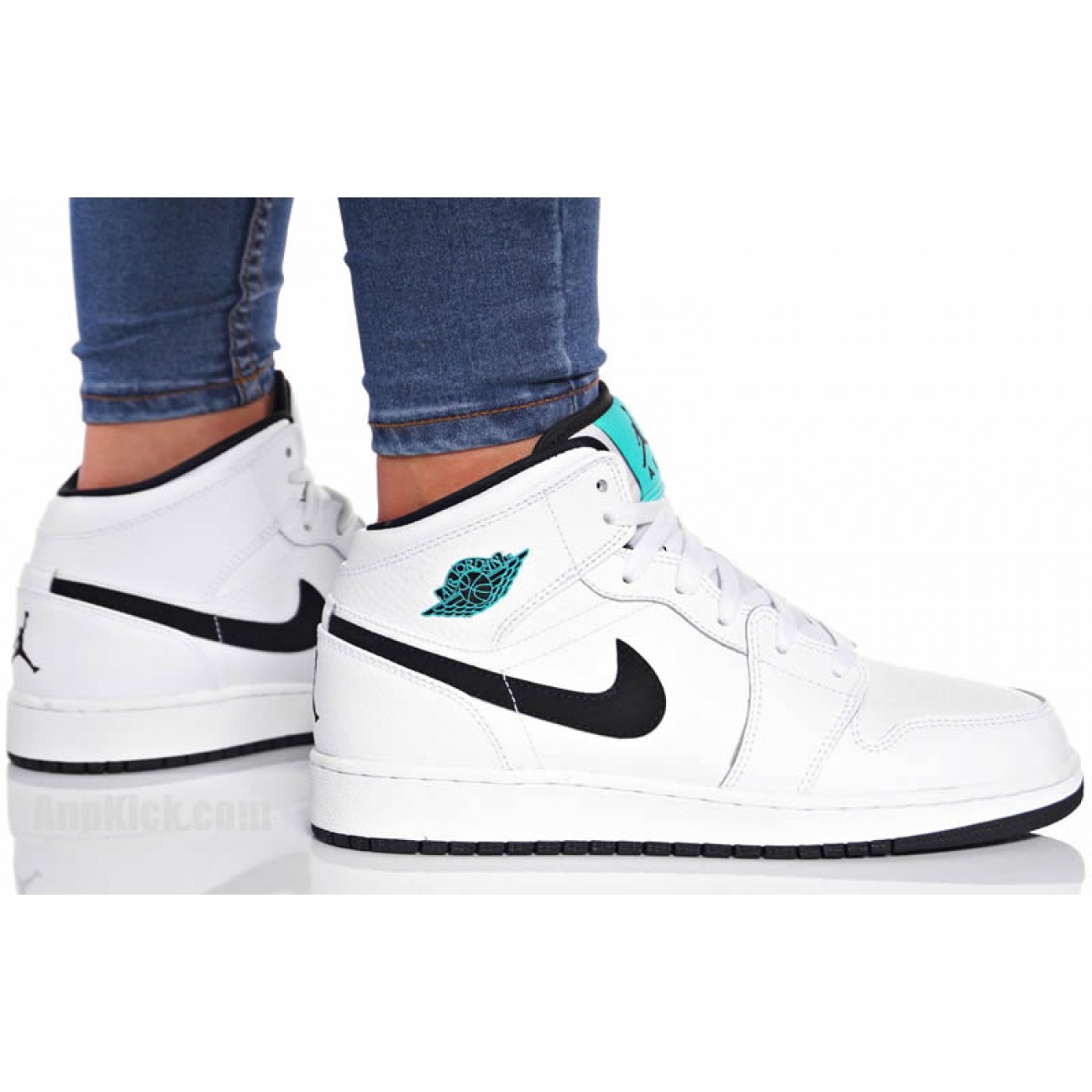 Air Jordan 1 Mid GS Womens Hyper Jade AJ1 Black/White/Green 554725-122