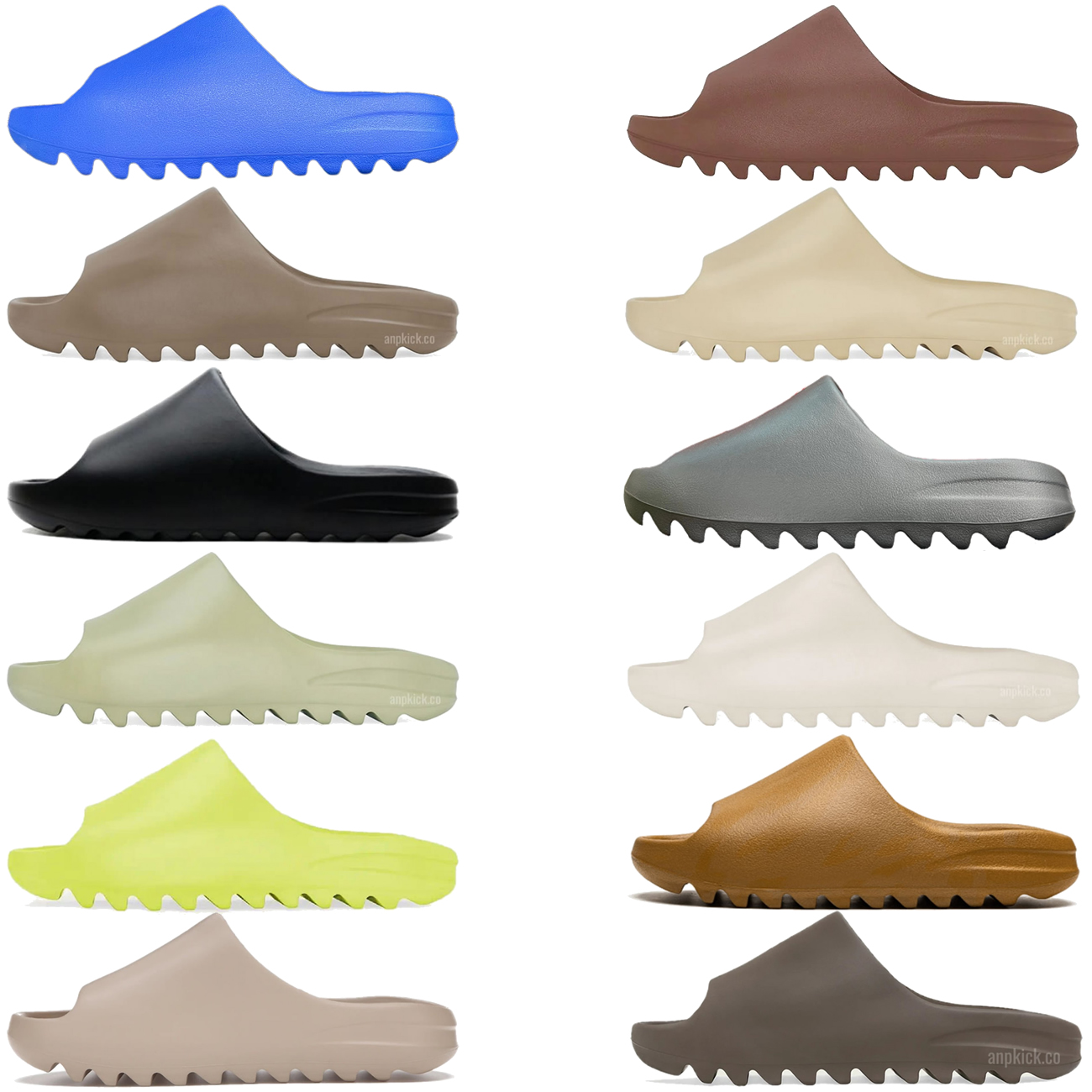 adidas Yeezy Slide Ochre / Onyx / Pure/ Glow Green / Soot / Core / Earth Brown / Resin / Bone / Desert Sand Retail