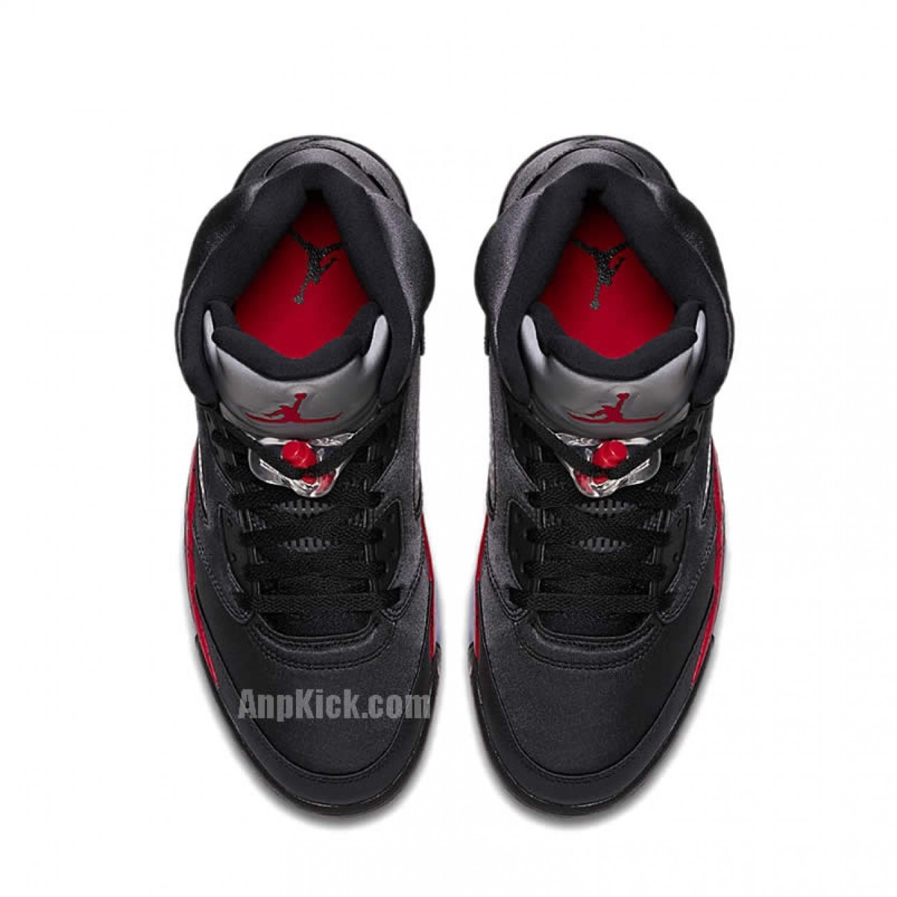 Air Jordan 5 Satin Bred Black/University Red On Feet Outfit 136027-006