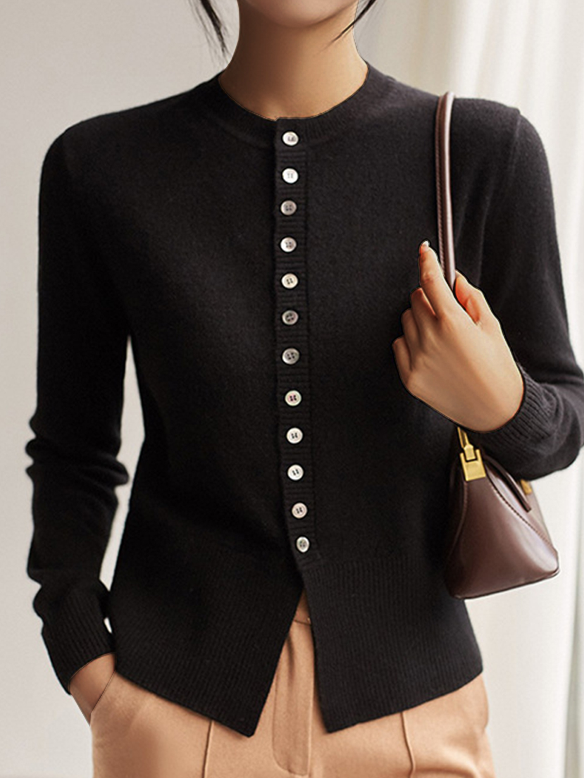Women's Retro Cashmere Sweater Slim Cardigan Sweater Long Sleeve Bottoming Shirt Top