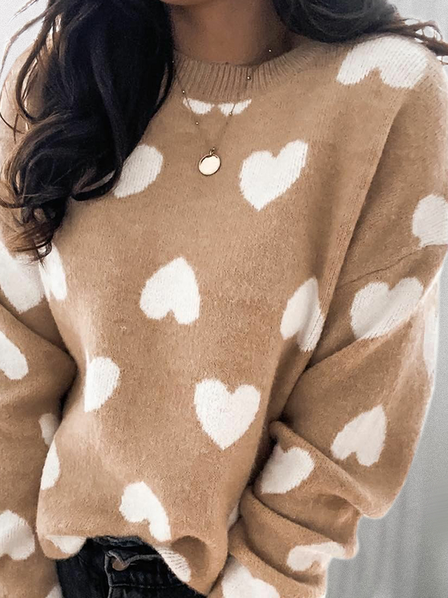 Casual Heart Long-sleeved Knitted Sweater