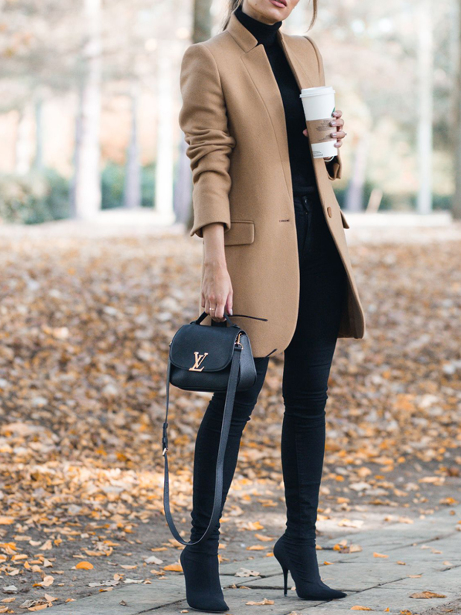 Solid Color Stand-Up Collar Pocket Coat