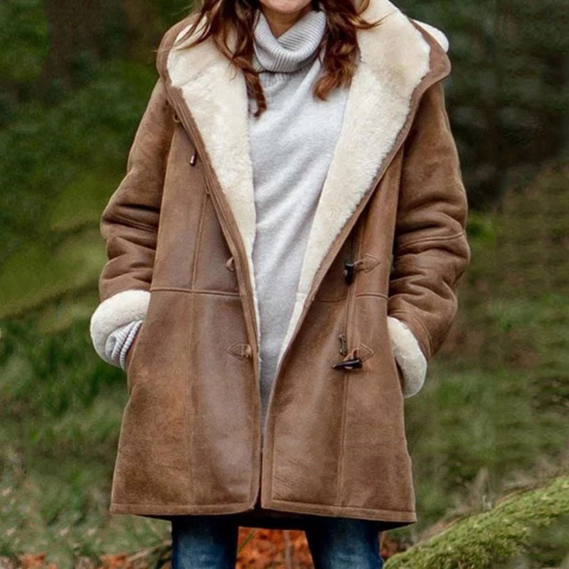 Fold-Over Collar Plush Outerwear