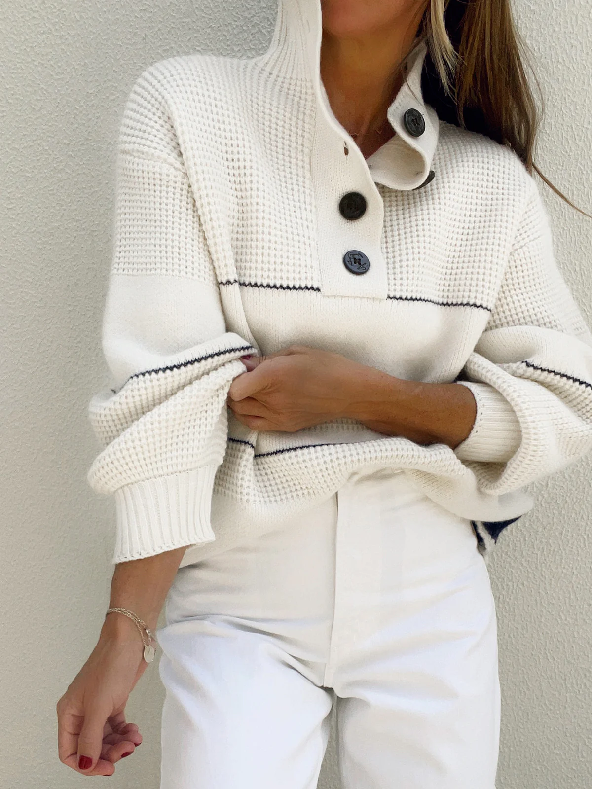 Women's Open Collar Button Up Casual Sweater