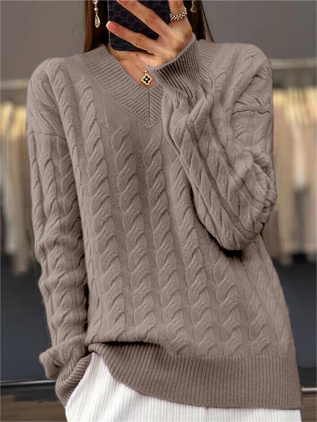 Women's Retro Twist V-neck Sweater Pullover Sweater