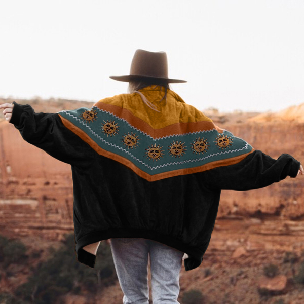 Vintage Splicing Loose Printed Color Jacket