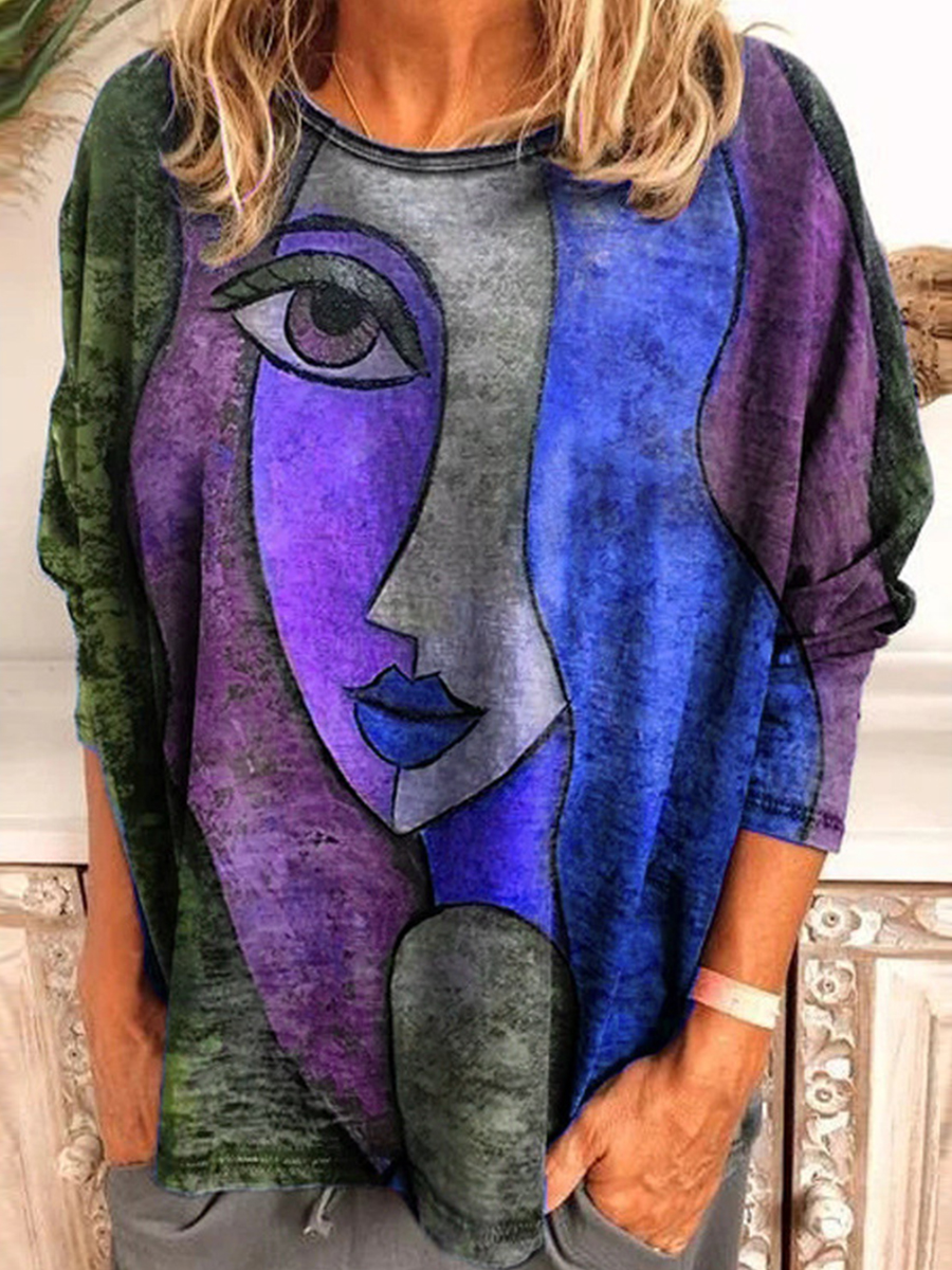 Fall/Winter Printed Long Sleeve Loose T-Shirt