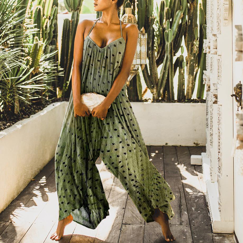 Vintage Casual Polka Dot Jumpsuit