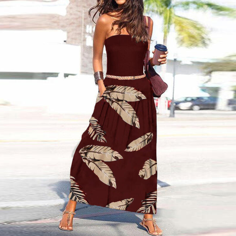 Fashion tube top feather print dress