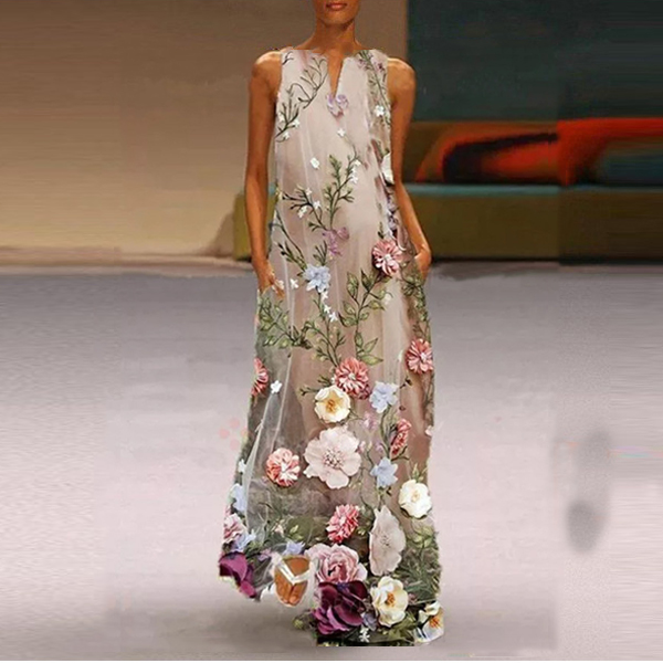 Casual Floral Print V-neck Maxi Dress Women
