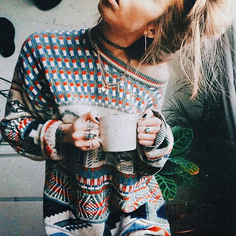 Vintage Casual Long Sleeve Knitted Sweater