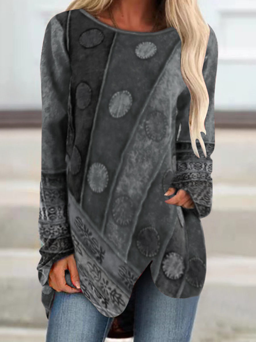 Vintage Ethnic Print Casual Long Sleeve T-shirt