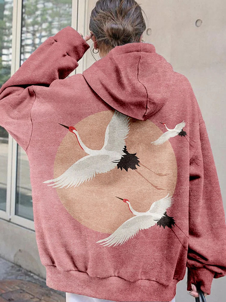 Flying Cranes Japanese Art Graphic Comfy Hoodie