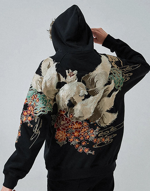 Nine-tailed Fox Totem Print Sweatshirt