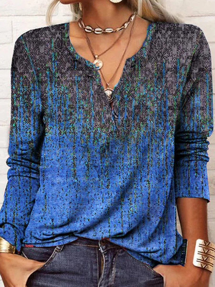 Casual Vintage Print Crew Neck Long Sleeve T-Shirt