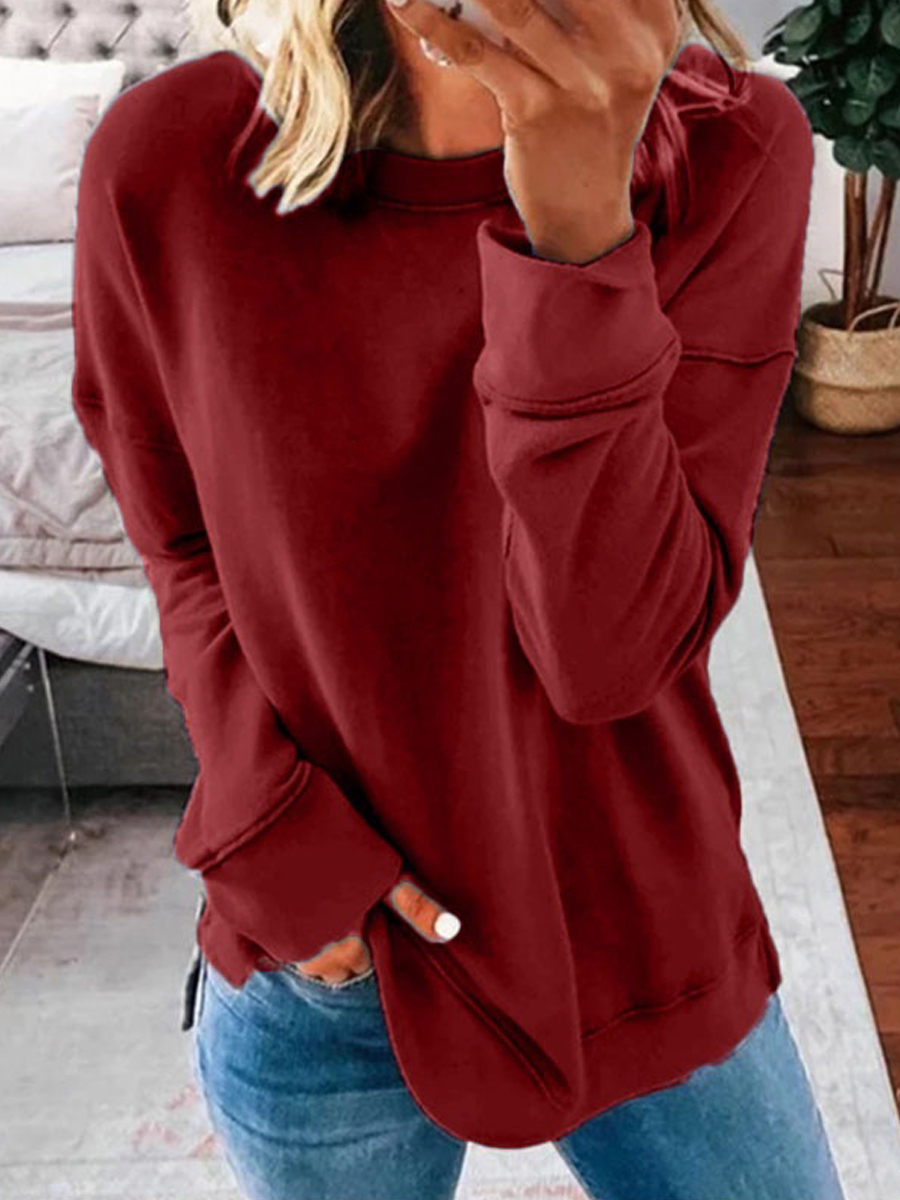 Fall Loose Solid Color Long Sleeve T-shirt