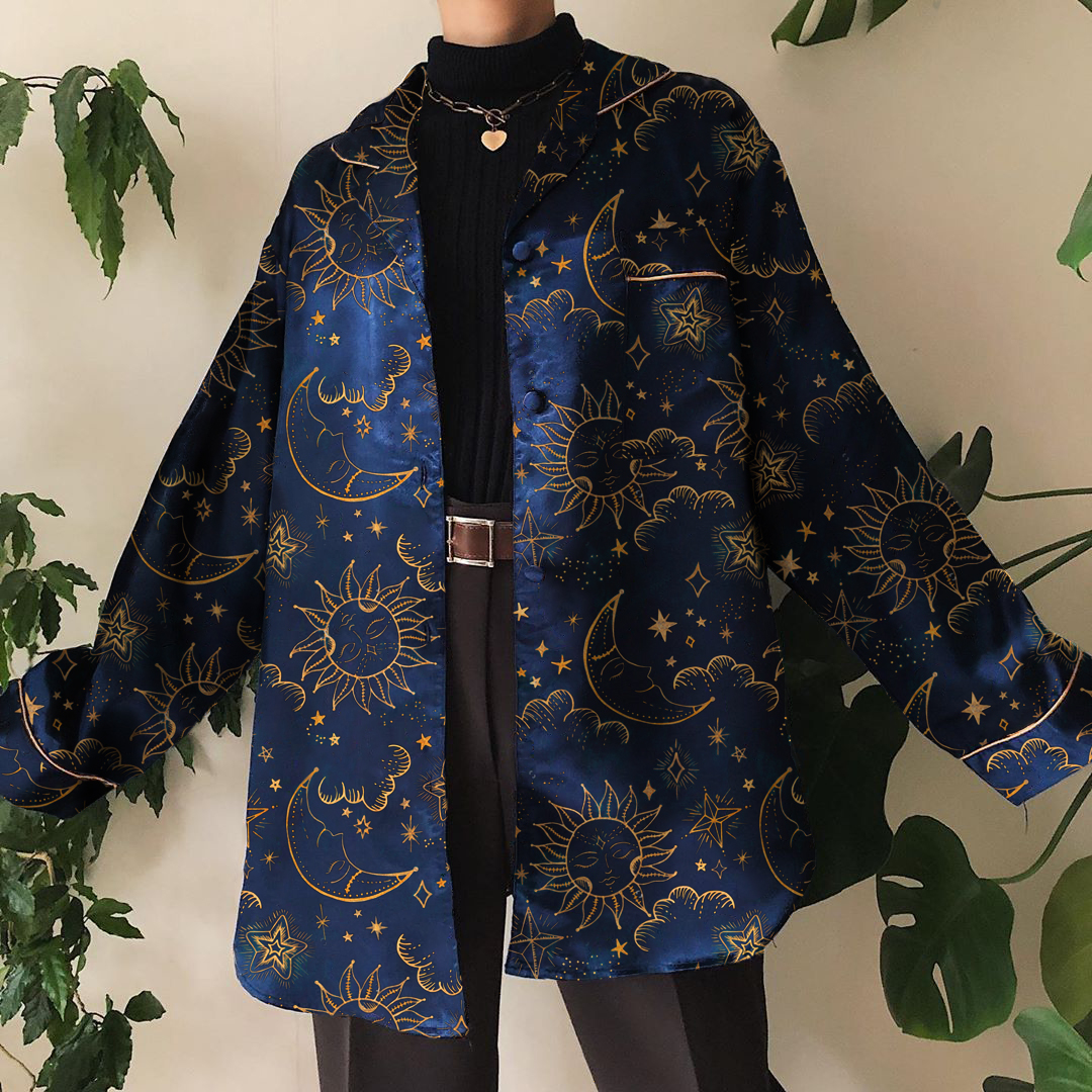 Vintage Printed Color Long Sleeve Shirt