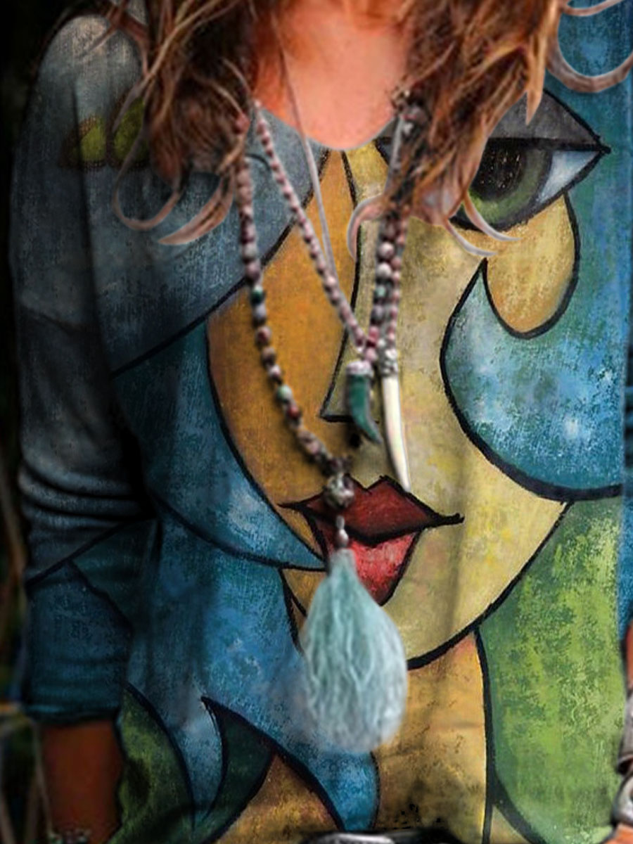 Women's Long-sleeved Portrait Printed T-shirt