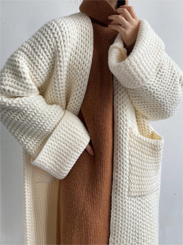 Women's Casual Knitted Solid Color Thick Loose Long Cardigan Coat