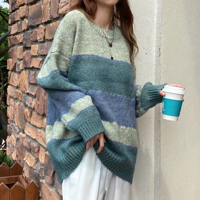 Retro Contrast Striped Sweater