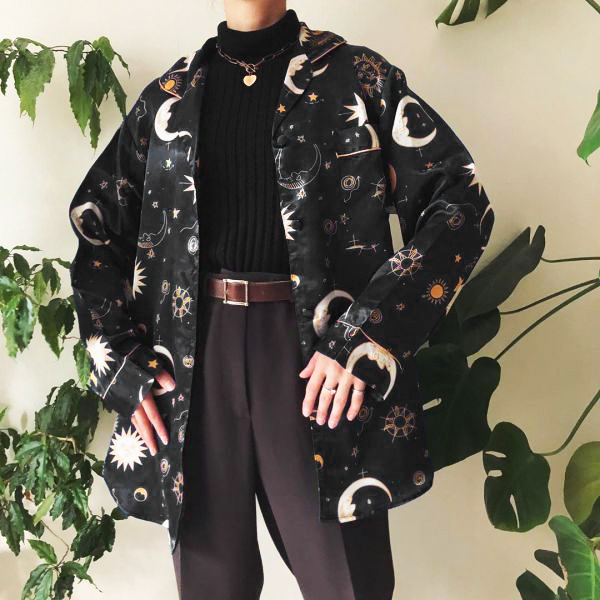 Vintage Printed Color Long Sleeve Shirt