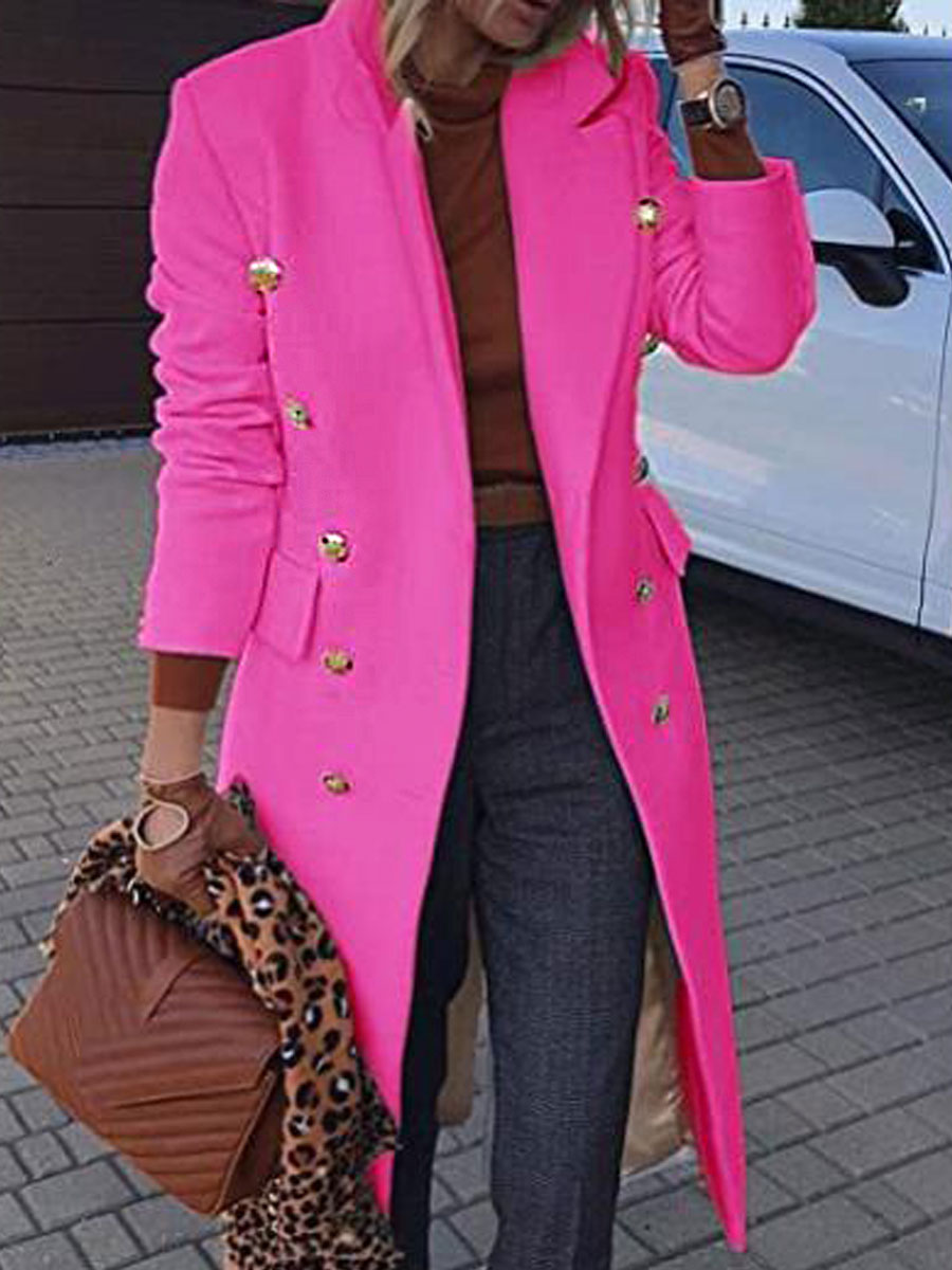 Classic Solid Slim Fit Multi-button Mid-length Wool Coat