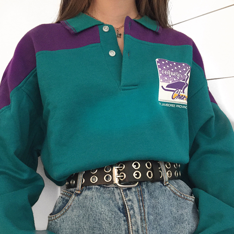 Vintage Casual Long-sleeved Color-block Printed Sweatshirt