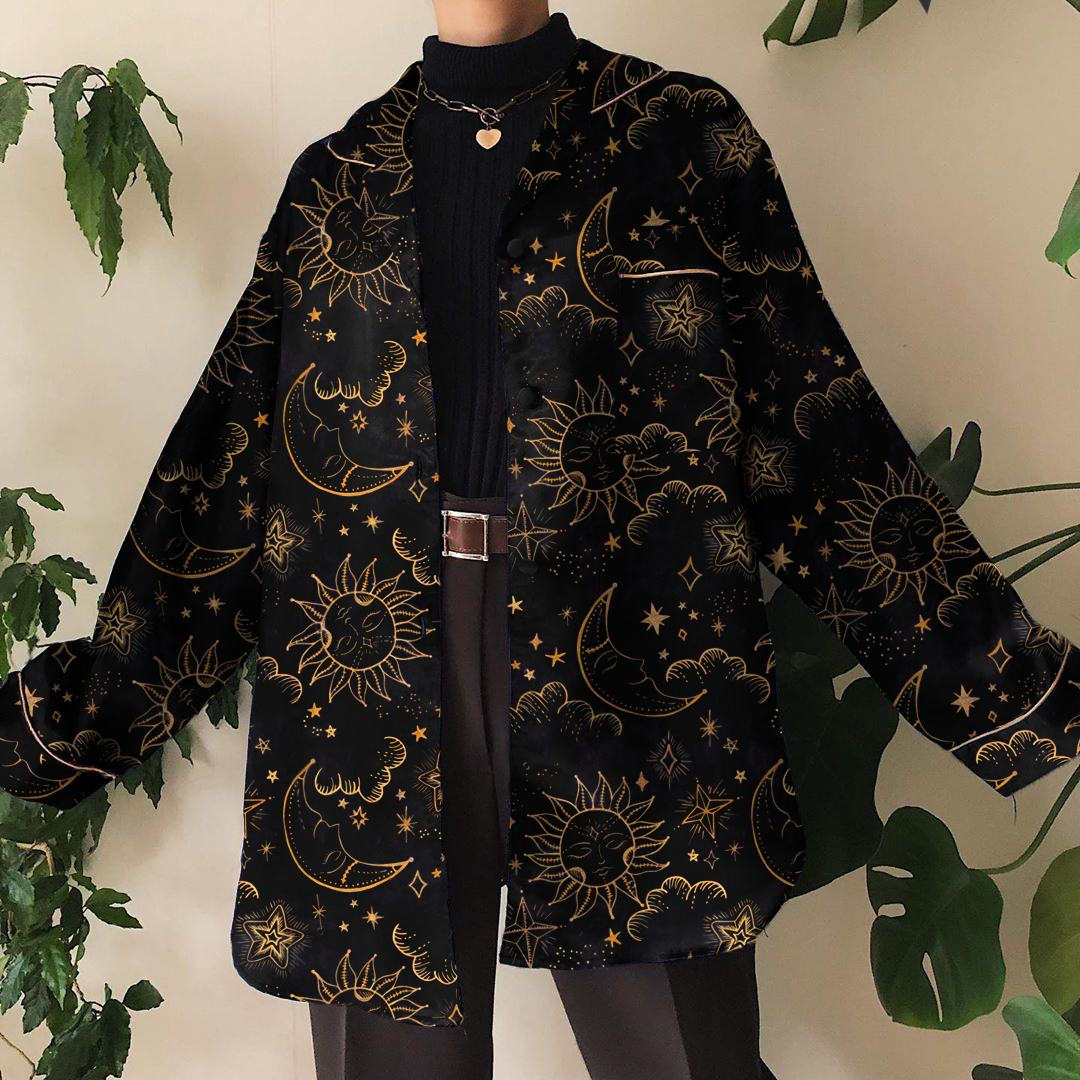 Vintage Printed Color Long Sleeve Shirt