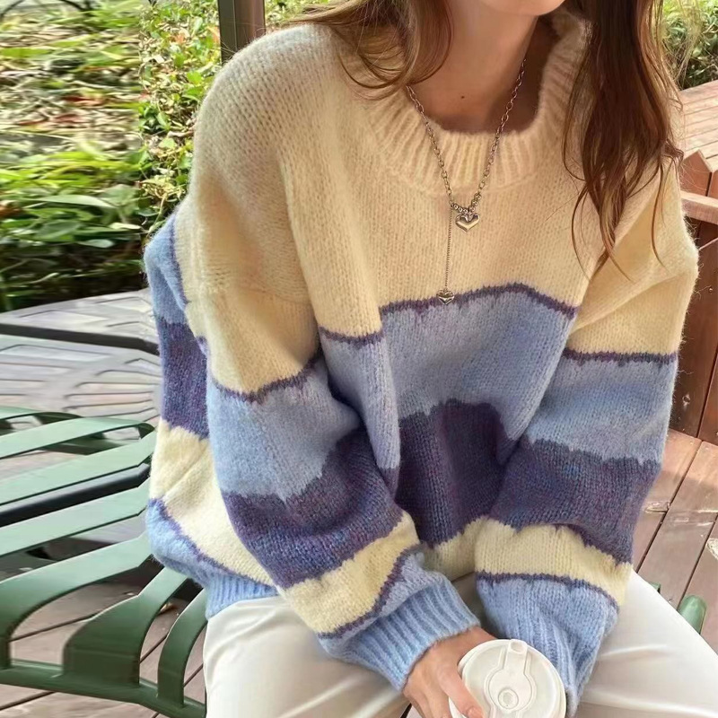 Retro Contrast Striped Sweater