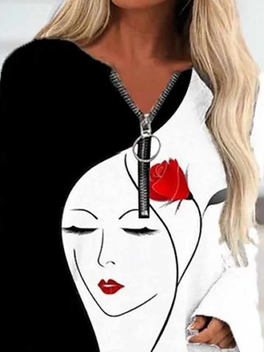 Women's Fashion Printed Loose Long-Sleeved T-Shirt