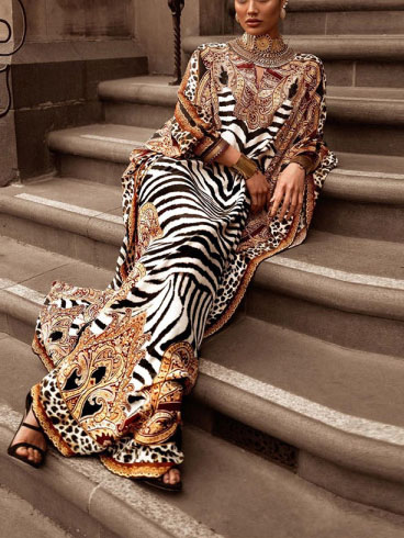 Stylish Leopard Print Ramadan Kaftan Dress