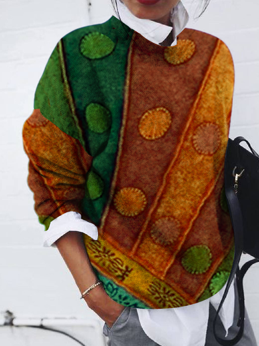 Fashion Brushed Polka Dot Print Loose Long Sleeve Pullover