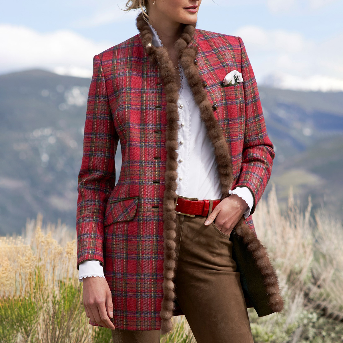 Women's Stand Collar Frayed Plaid Woolen Coat