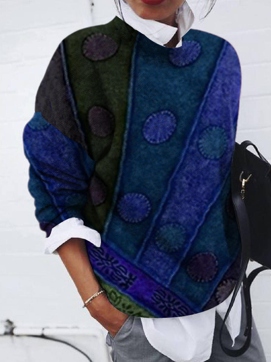 Fashion Brushed Polka Dot Print Loose Long Sleeve Pullover