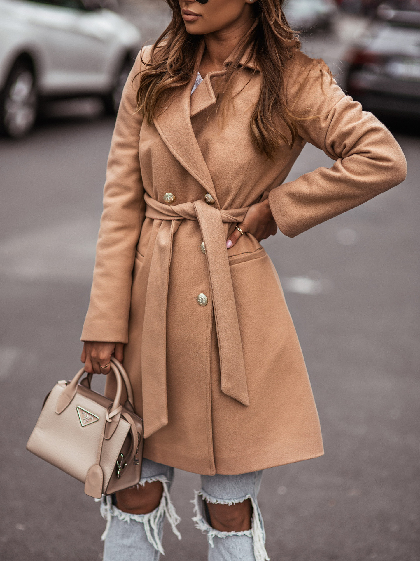 Fashion All-match Solid Color Woolen Coat