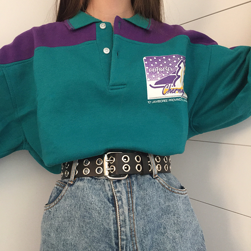 Vintage Casual Long-sleeved Color-block Printed Sweatshirt