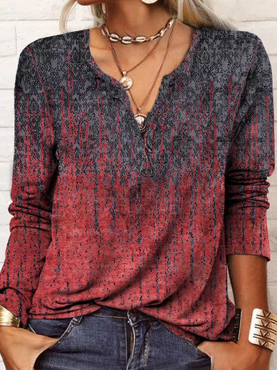 Casual Vintage Print Crew Neck Long Sleeve T-Shirt