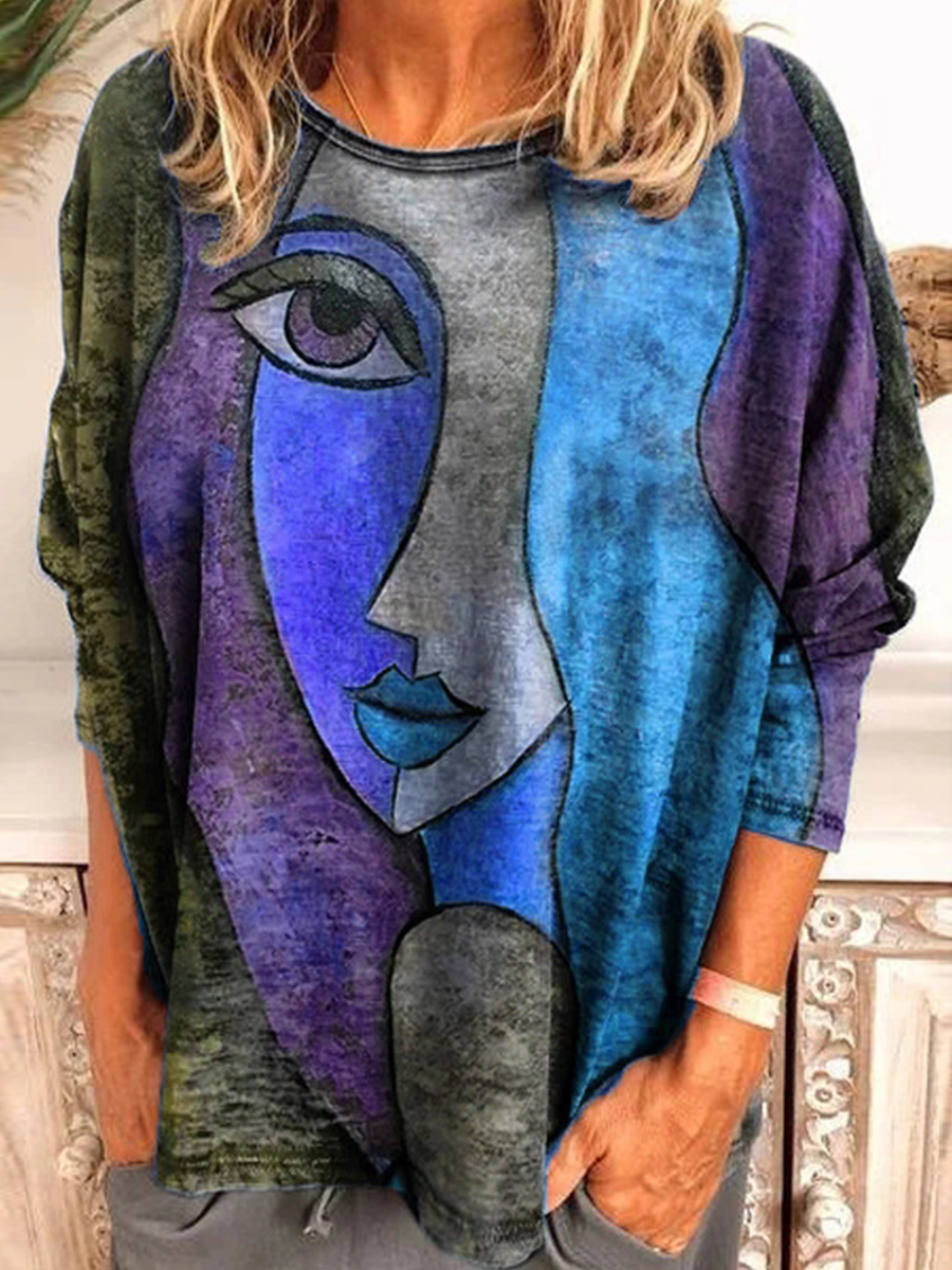 Fall/Winter Printed Long Sleeve Loose T-Shirt