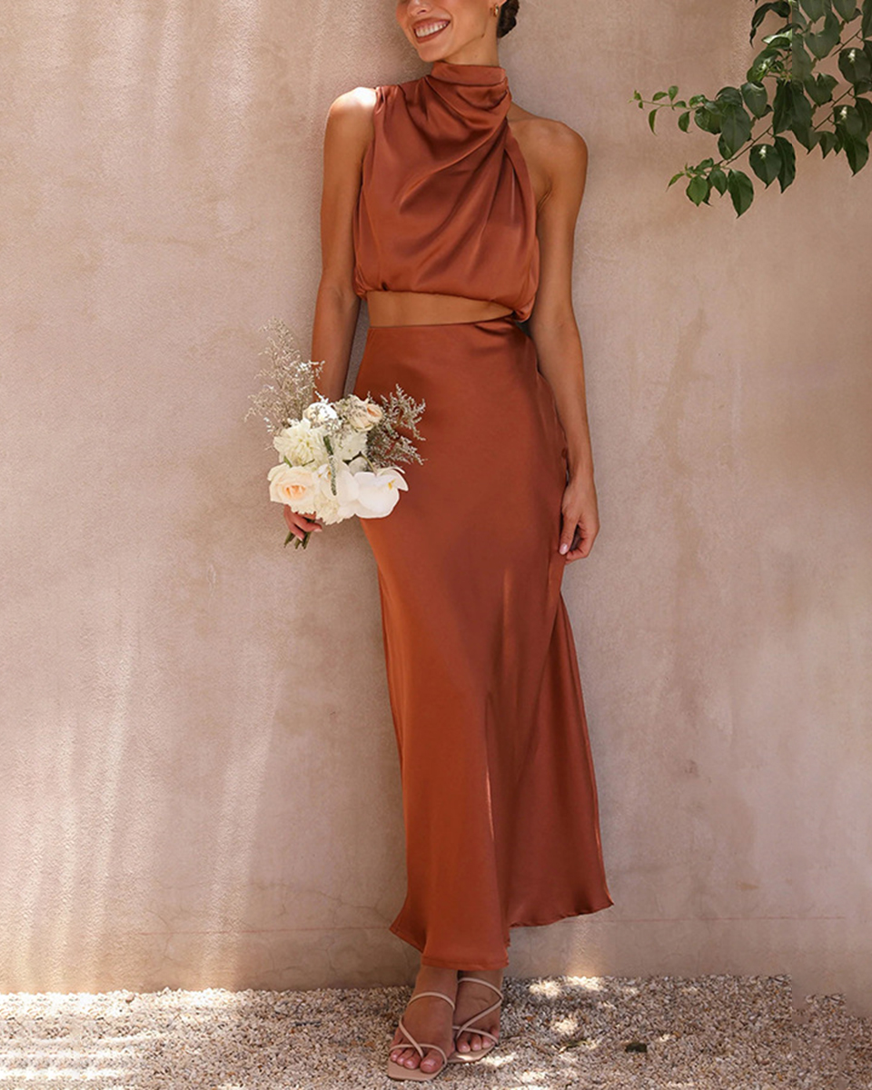 New Spring Summer Satin Multicolor Slim Casual Two-Piece Suit For Women