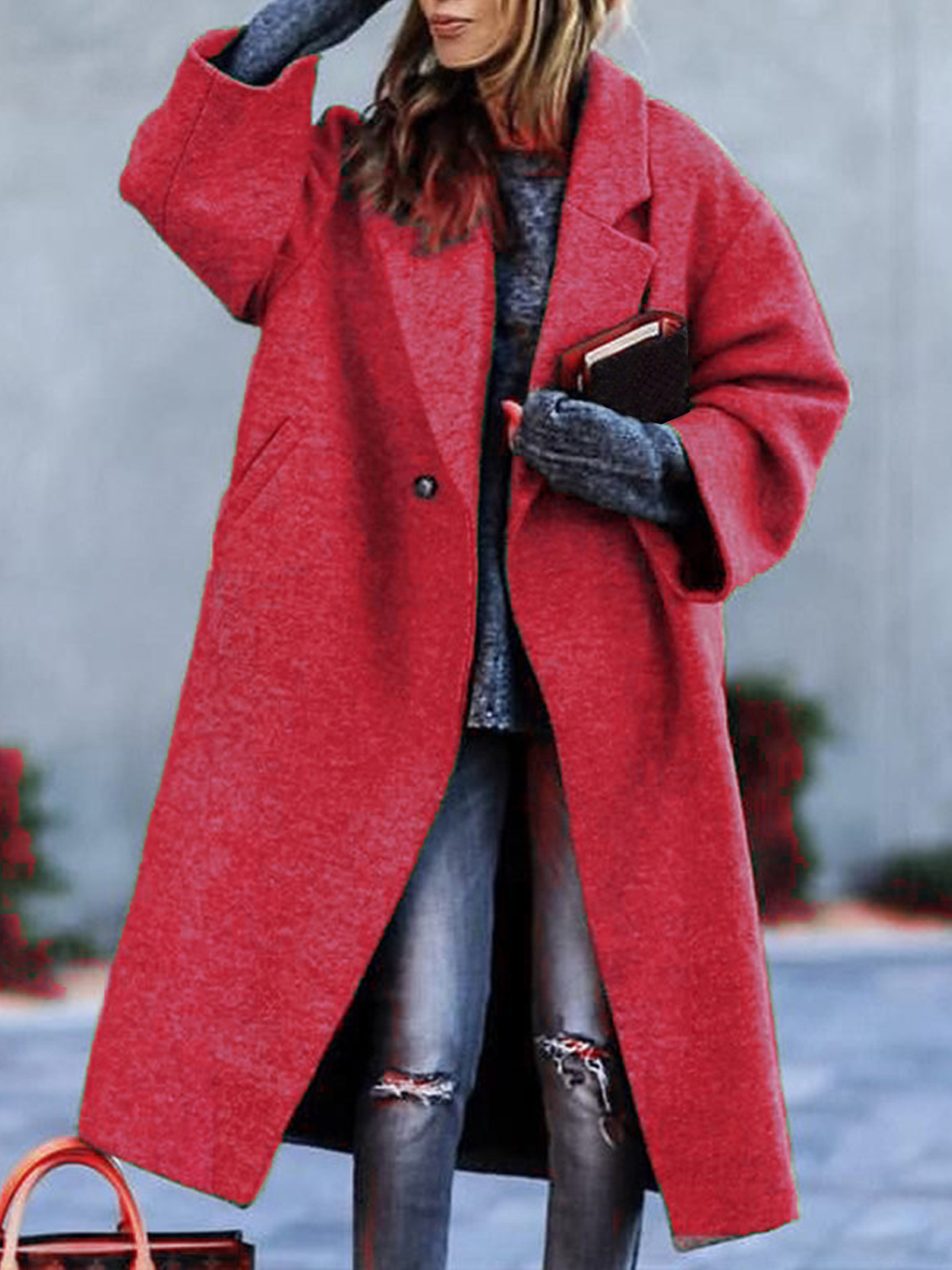 Women's Solid Color Mid-length Woolen Coat