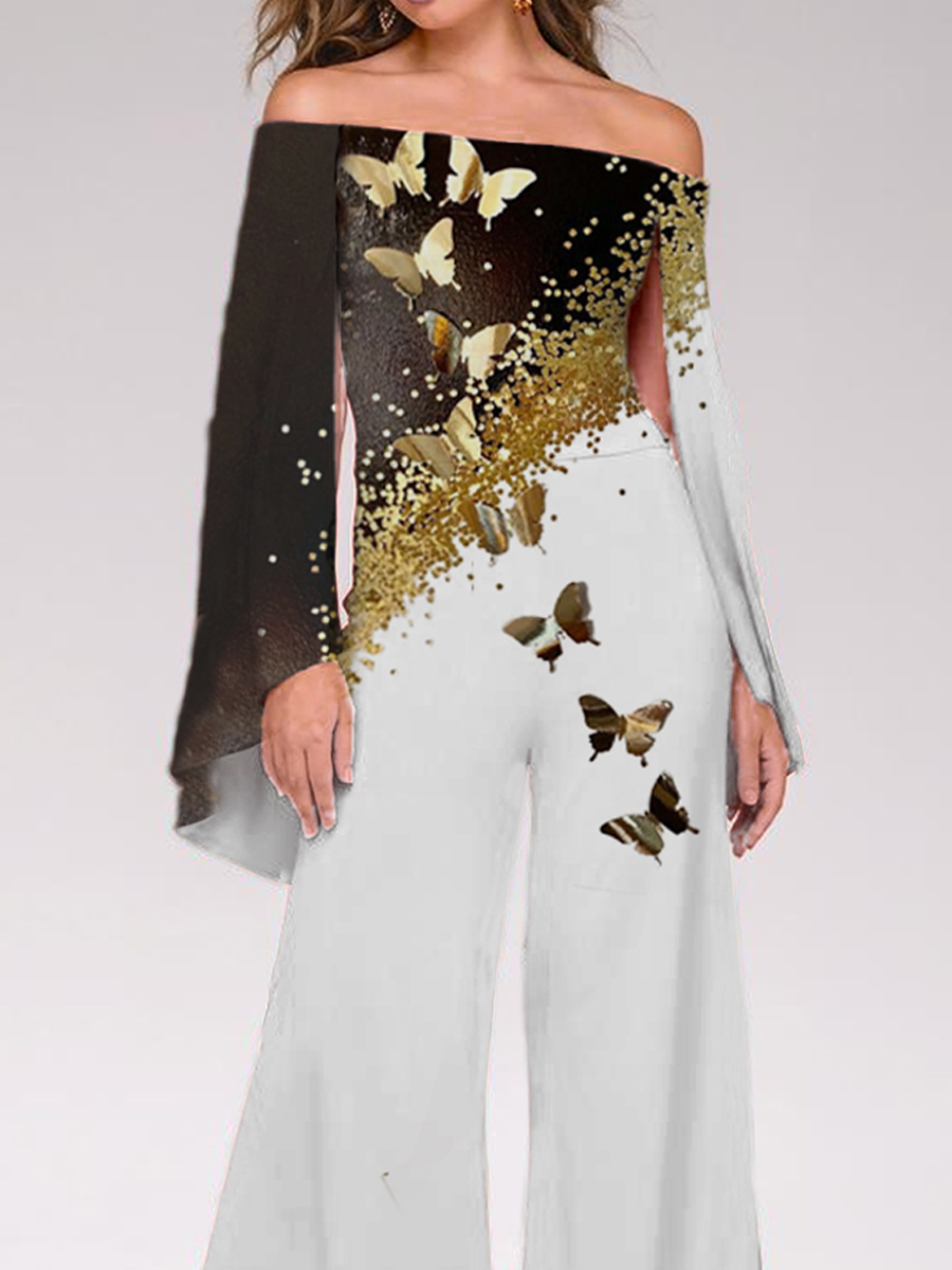 Fashion Butterfly Print Off-shoulder Jumpsuit Women