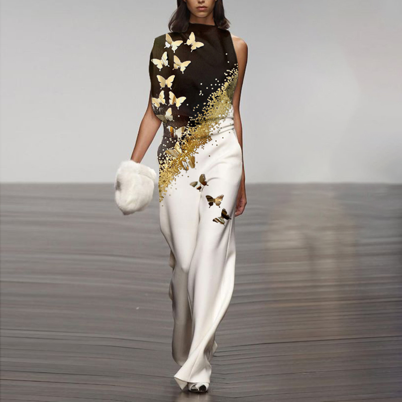 Fashion Round Neck Sleeveless Butterfly Jumpsuit