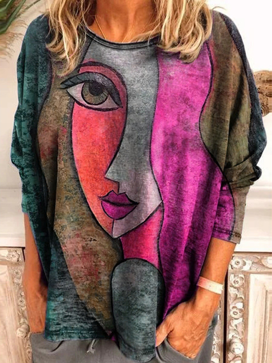Fall/Winter Printed Long Sleeve Loose T-Shirt