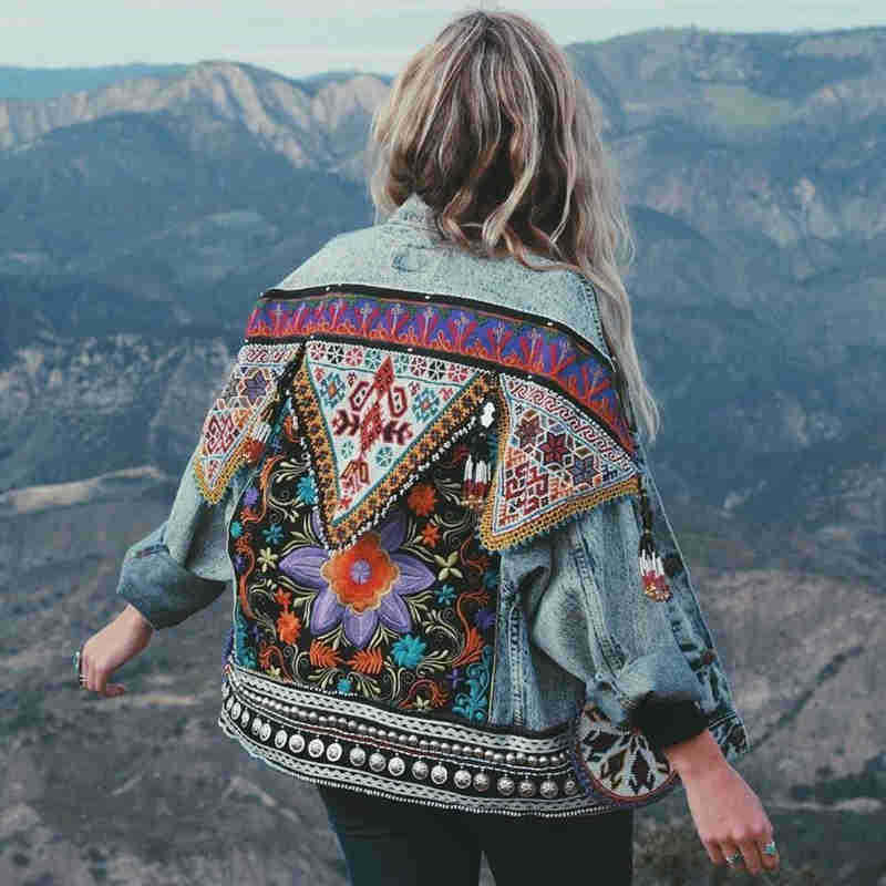 National Style Retro Embroidered Fashion Denim Jacket