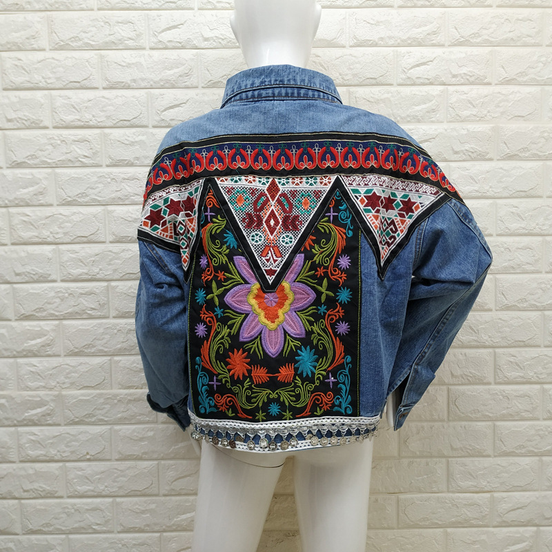 National Style Retro Embroidered Fashion Denim Jacket