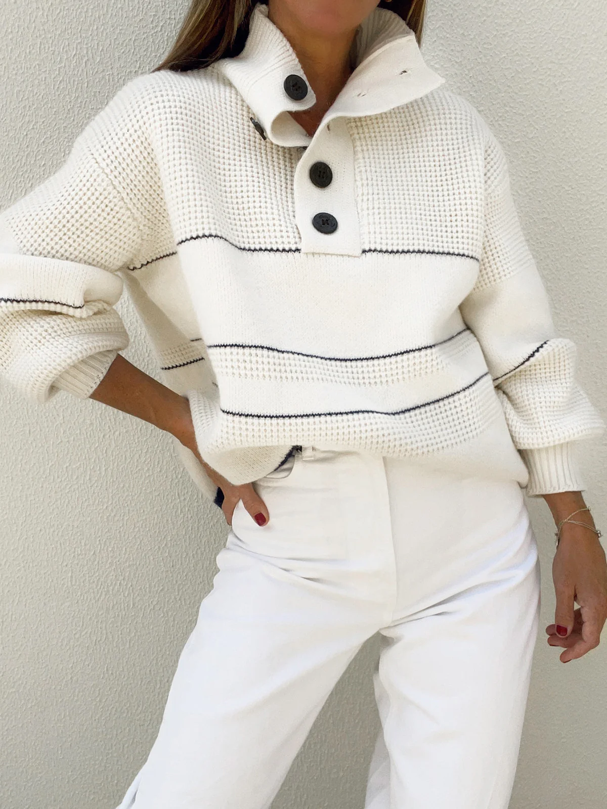 Women's Open Collar Button Up Casual Sweater