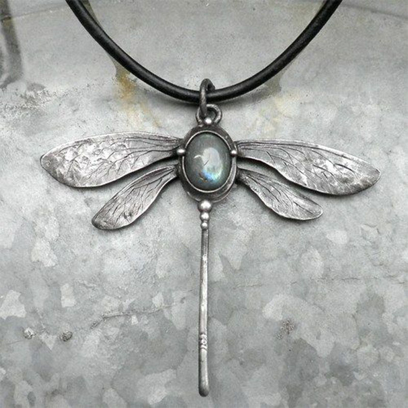 Vintage Dragonfly Moonstone Necklace