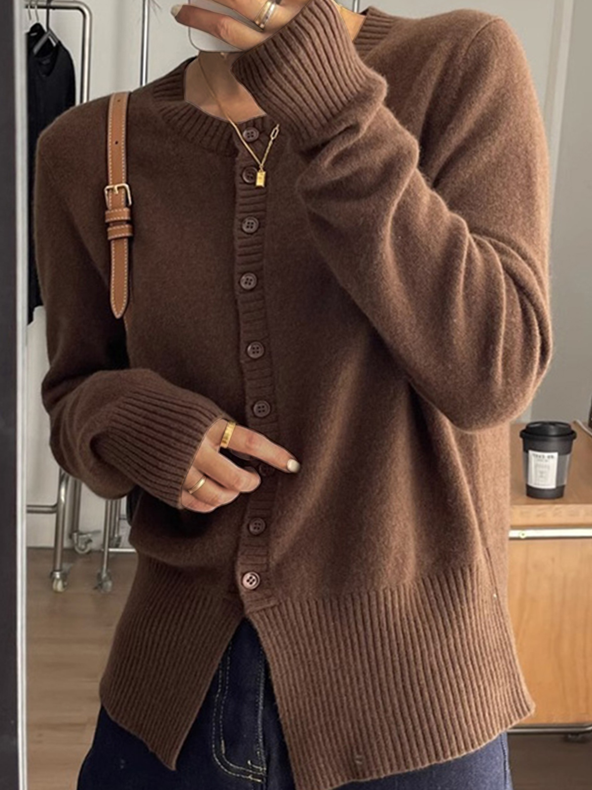 Women's Retro Cashmere Sweater Slim Cardigan Sweater Long Sleeve Bottoming Shirt Top