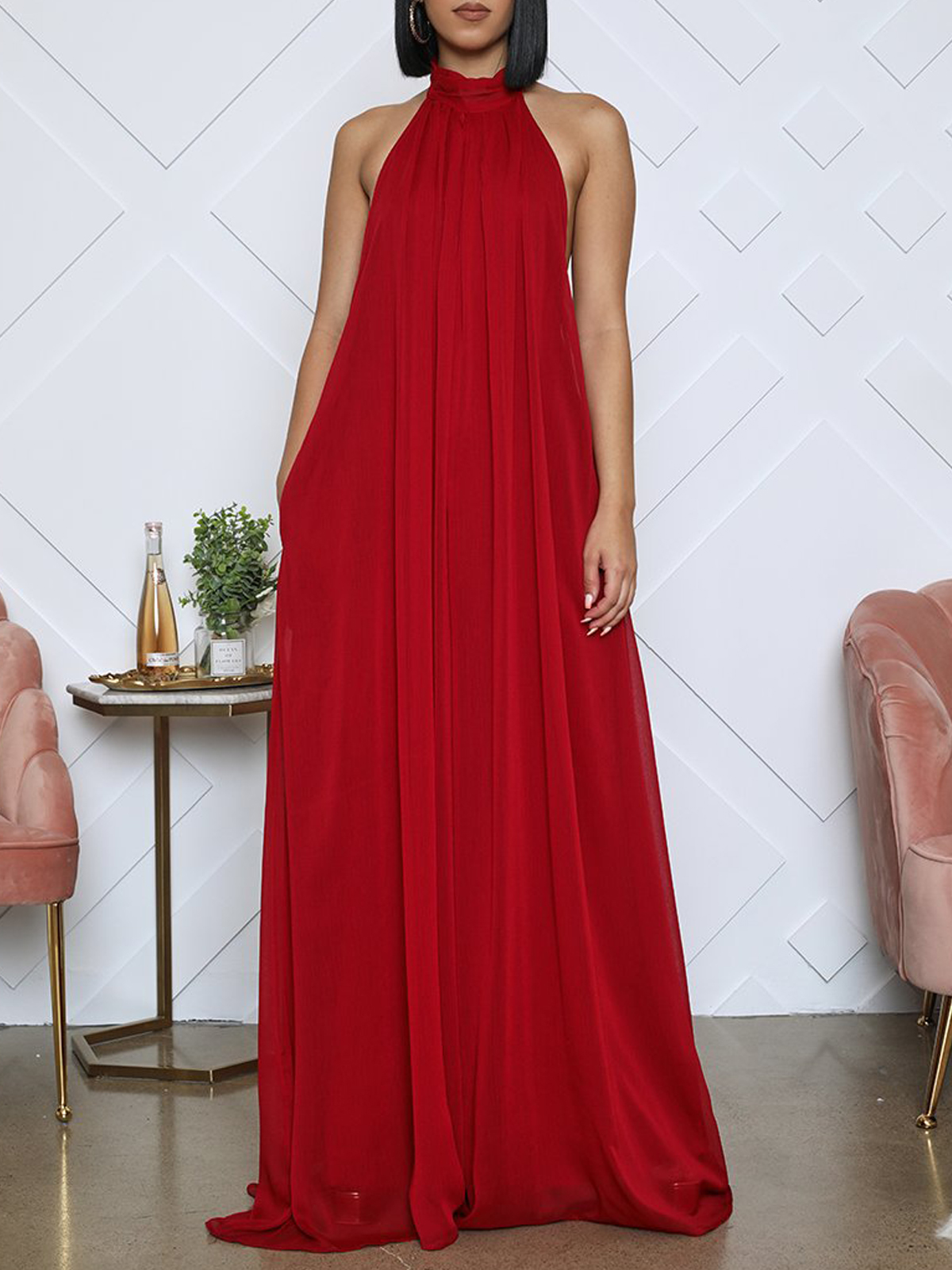 Chiffon Halter Neck Sleeveless Jumpsuit